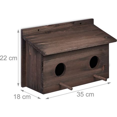 Nido de madera de abeto para pájaros refugio de jardín con 2 agujeros de vuelo y 2 perchas de madera marrón 130013997 (1/3)