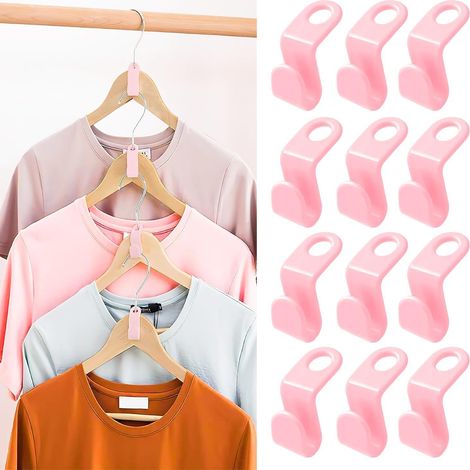 Crochets de Connexion pour Cintres – Clips Gain de Place pour Rangement d'Armoire, Relient Les Cintres pour Empiler Les Vêtements Verticalement (Rose - 100 Pièces)