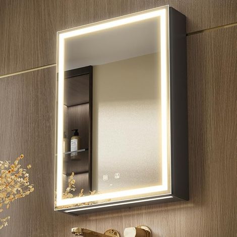 LED Lighting Bathroom Medicine Cabinet with Mirror, Adjustable Colour Temperature, Anti-Fog, Plug and USB, Medicine Cabinet (Left Hinge-50×70) (1/5)