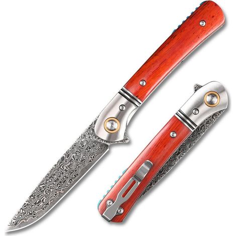 Klappmesser Damaststahl VG10 mit Holzgriff, EDC Survival Camping Messer