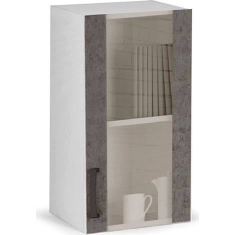 Vitrine gris ciment 1 porte en bois mélaminé h.72x40x32cm