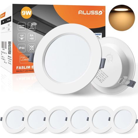 Spots LED Encastrable 15W IP44 175mm, Couleur Variable Blanc Froid 6500K/ Blanc Chaud 3000K/ Blanc Neutre 4000K, Plafond Encastré Étanche Extra Plat 26.5mm 230V 1350LM Trou 145-165mm, Lot de 6