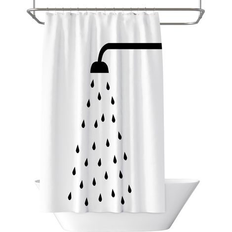 Rideau de douche en tissu 72 x 72 pouces Ombre de buse de douche Pomme de douche noire Prise d'eau Douche Simple Noir Blanc Lavable en machine Ensemble de décoration