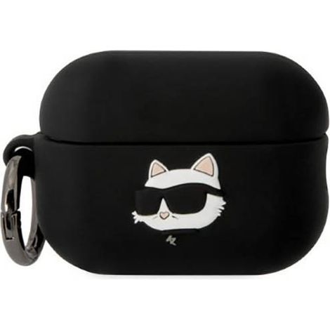 Coque Karl Lagerfeld KLAP2RUNCHK pour AirPods Pro 2 (2022/2023) noire/noire en silicone Choupette Head 3D (1/4)