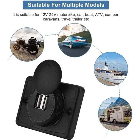 Presa USB da auto a incasso da 12 V, caricatore USB per auto, doppia presa di ricarica USB a 2 porte, pannello di ricarica impermeabile a LED USB 3.1A 12V per camper, furgoni, barche e imbarcazioni. (1/4)