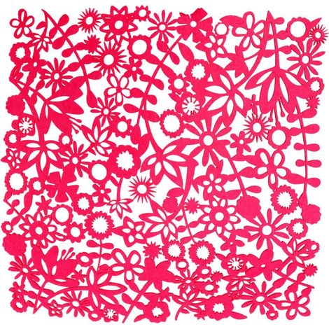 Centrino in feltro rosa con motivo floreale traforato, 32x32 cm (1/2)