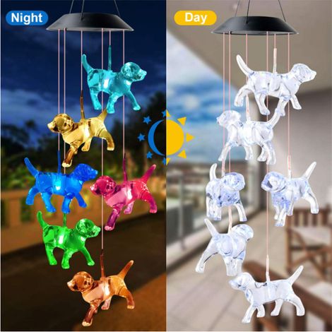 Carillon solaire Crystal Dog, lumières LED solaires à changement de couleur pour la décoration de la maison, des fêtes, du jardin et de la cour. (1/3)