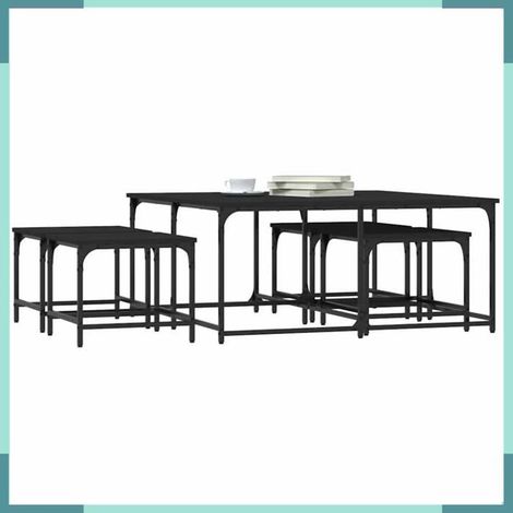835334 Tables basses gigognes 5 pcs noir bois d'ingénierie (1/5)