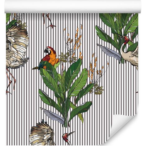 Papel pintado de loros y grullas para salón y dormitorio, 50x1000 cm. (1/5)
