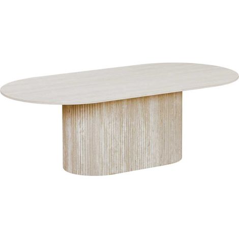 Mobilier Deco – Table basse ovale en céramique beige 120 cm – Plateau 11 mm – Pieds MDF décor beige – Design contemporain pour salon (1/4)
