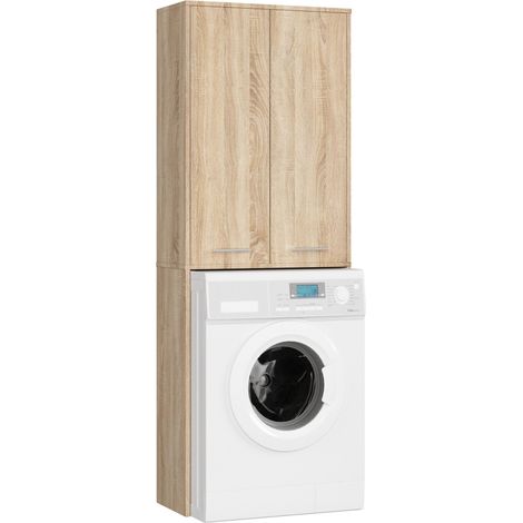 Akord – Meuble machine à laver 64 cm – 2 portes – Chêne Sonoma – 4 étagères – Dimensions 64x30x180 cm – Panneau stratifié