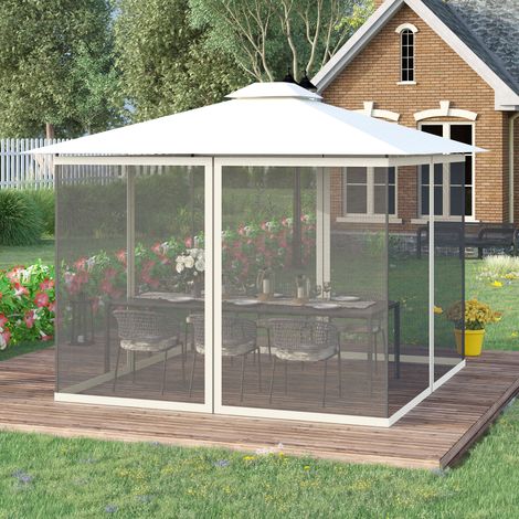 Moustiquaires pour tonnelle barnum pavillon de jardin 3 x 4 m - lot de 4 moustiquaires zippées + crochets d'attaches