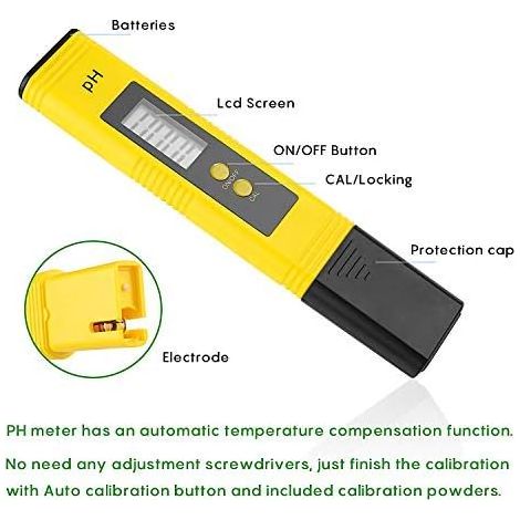 pH-mètre numérique portable, résolution de 0,01 pH, plage de mesure de pH de 0 à 14 avec compensation automatique de température (ATC) pour l'eau potable, les aquariums, l'hydroponie et les piscines. (1/5)