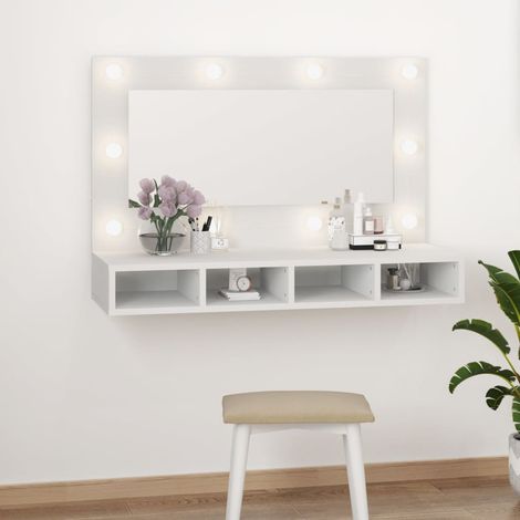 Armoire à miroir avec LED, Armoire de Salle de Bain, Armoire de Rangement Murale Blanc 90x31,5x62 cm HYB86132 (1/5)