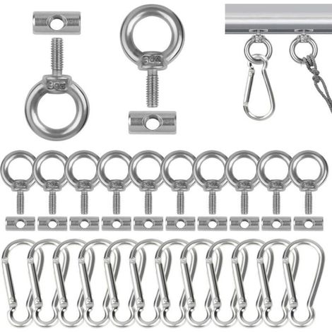 Lot de 2 Arrêts de Rail D'auvent avec 2 Mousquetons, M6 Crochets d'Auvent en Acier Inoxydable, Acier Inoxydable Crochet de Fixation Auvent, kit de Blocage d'extrémités pour Caravane (1/4)