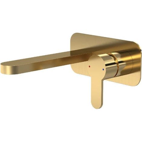 Nuie Arvan 2-Hole Wall Mounted Basin Mixer Tap with Plate - Brushed Brass (1/4)