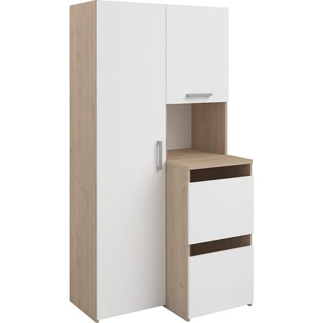 Vani portaoggetti per bagno con armadietti , scaffali e colonna L92xH184cm Naturale chiaro e Bianco - ERKANO (1/4)