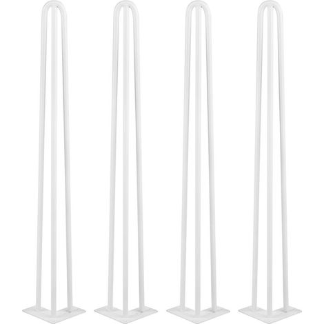 4 Pieds de Table en Épingle à Cheveux 71cm 3 Tiges en Acier Épaisseur 12mm Blanc (1/4)