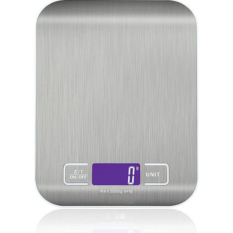 Bilancia da cucina elettronica ad alta precisione 5000 g/1 g con display LCD retroilluminato, 6 unità e funzione tara in acciaio inox, digitale intelligente, per alimenti multifunzionali (1/5)