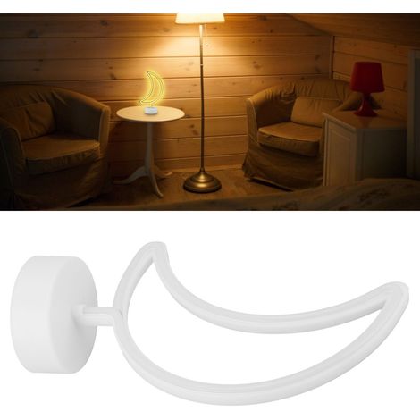 Enseigne lumineuse néon en forme de lune avec socle, idéale pour une chambre, une fête ou un anniversaire. Alimentation USB/piles. (1/5)