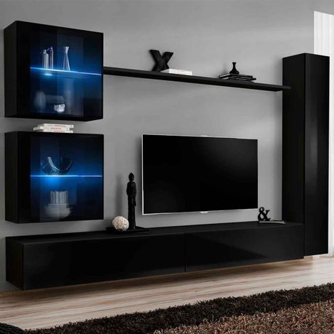 Meuble TV Mural Design "Switch XVIII" 280cm Noir (1/4)