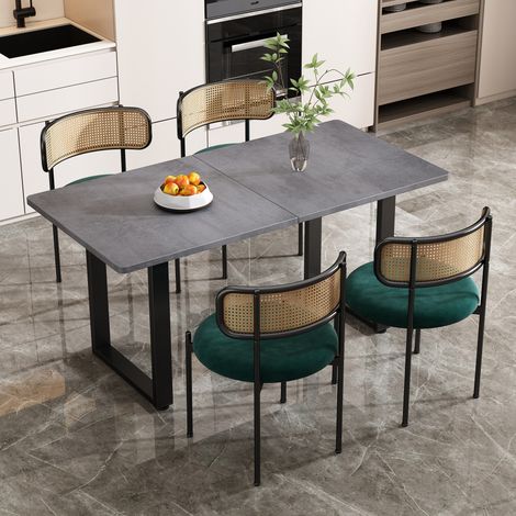 Sillas de comedor 4 unidades, terciopelo verde, respaldo de ratán y patas metálicas HAVRYA (1/5)