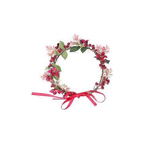 Couronne de Noël créative avec feuilles rouges et fruits, idéale pour les fêtes et les mariages (rouge) (1/2)
