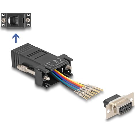 Delock D-Sub hembra de 9 pines a RJ12 hembra, kit de montaje negro