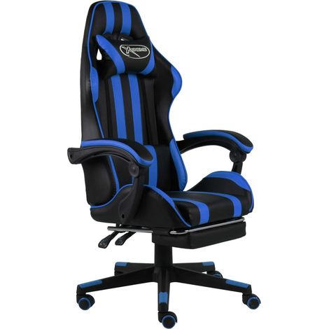 Fauteuil de jeux vidéo avec repose-pied Noir et bleu Similicuir (1/5)