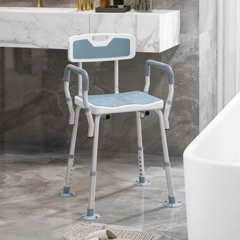 Tabouret Douche Chaise Ergonomique, Hauteur Réglable, Pieds Antidérapants, Blanc et Bleu (1/5)