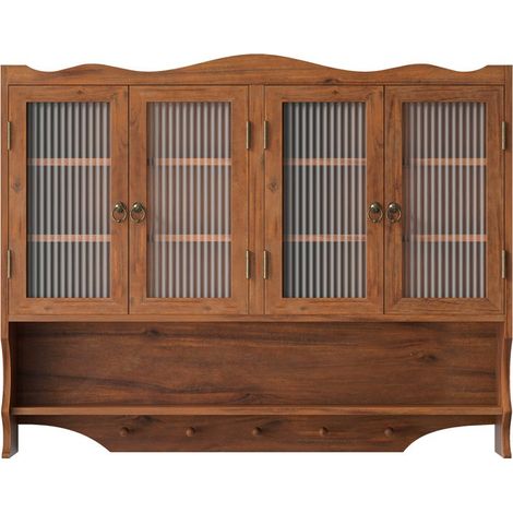 PLACARD DE RANGEMENT SOLIDE AVEC ACCROCHAGES VERRE BOIS MASSIF MARRON 100.00 X 20.00 X 80.00 (1/5)