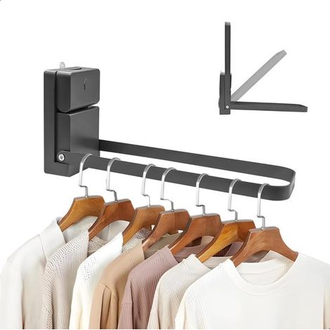 Perchero de pared plegable con ventosa, 6,5 × 10,7 × 22,5 cm, instalación sin taladrar, plegable y con doble barra, ahorra espacio. (1/5)