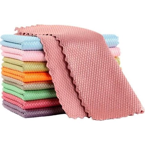 de Microfibre Chiffons Nettoyage 10 Chiffon Nettoyer en Ecailles de Poisson 25x25cm, Serviette Réutilisable Ecologique pour le (1/4)