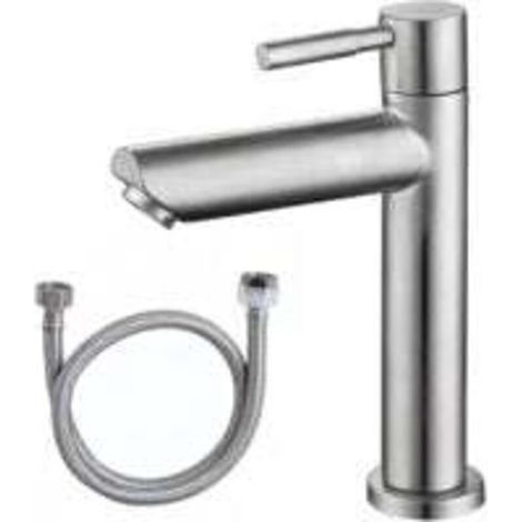 Kaltwasser-Armatur, Edelstahl-Waschtischarmatur, Kaltwasser-Handwaschbeckenarmatur, geeignet für Gäste-WC-Waschbecken mit Edelstahlschlauch (1/4)
