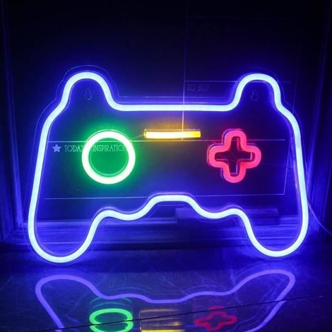 Lumière d'enseignes au néon en forme de manette de jeu, décoration murale, veilleuse LED alimentée par USB-bleu (1/4)