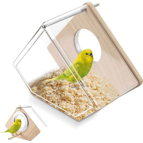 Nichoir pour cage à perruches - Haute transparence - Accessoires de cage à oiseaux avec perchoir en bois - Nichoir à oiseaux en acrylique pour perroquets, calopsittes, inséparables, canaris (1/4)