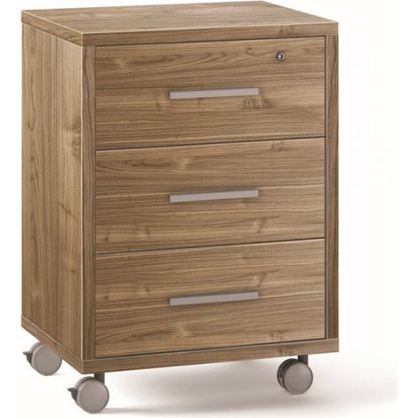 Cómoda con ruedas, 3 cajones 51L x 41P x h71 – Acabado en madera nogal – Sarmog