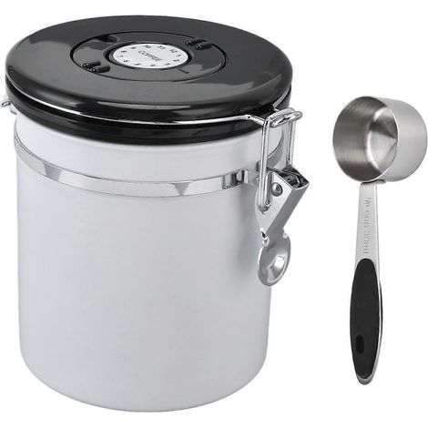 Boîte de conservation hermétique pour café, bocal avec indicateur de date et valve de décompression CO2, en acier inoxydable blanc (1/5)