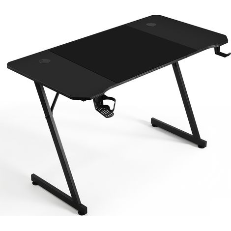 TolleTour Escritorio Gaming 120x60 cm en Z, efecto carbono con portavasos y soporte para auriculares (1/5)