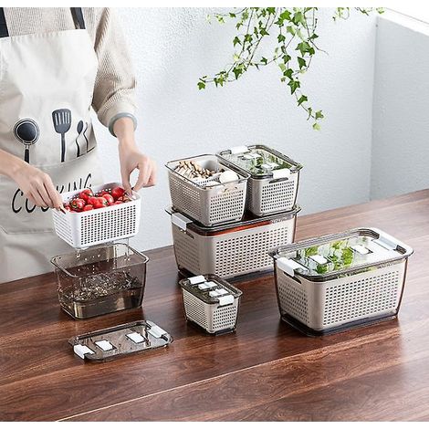 Boîte De Rangement Pour Réfrigérateur - Avec Couvercle Étanche Et Trous De Ventilation - Bac À Égouttage Intégré - Séparateurs Réglables - En PET Et PP Alimentaire - Lot De 3 (1/4)