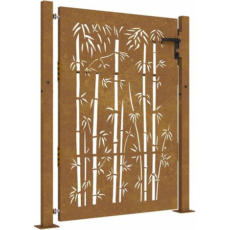 vidaXL Garden Gate 100x125 cm Corten Steel Bamboo Design