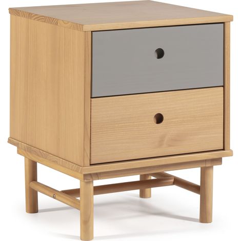 Mesita de Noche Magnus 2 cajones, Madera Maciza, 40 cm (Ancho) 40 cm (Profundo) 52 cm (Altura)