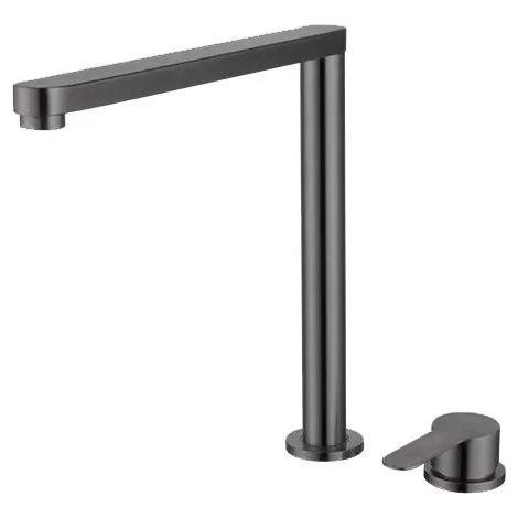 Robinet d'évier en acier inoxydable 304 (gris) - Robinet de cuisine pliable et relevable dissimulé - Eau chaude et froide mélangée - Robinet d'évier séparé - Double trou (1/5)