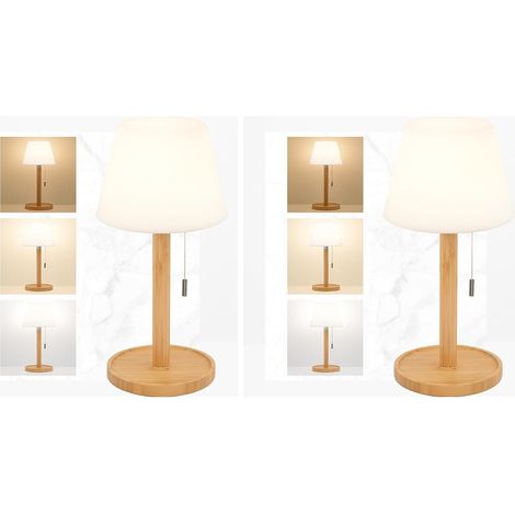 Lampe de Table LED Sans Fil – Rechargeable Lampe de Chevet Bois Style Scandinave Bohème avec Interrupteur à Tirette, Éclairage Ambiant Étanche pour Chambre, Salon, Patio et Extérieur (1/2)