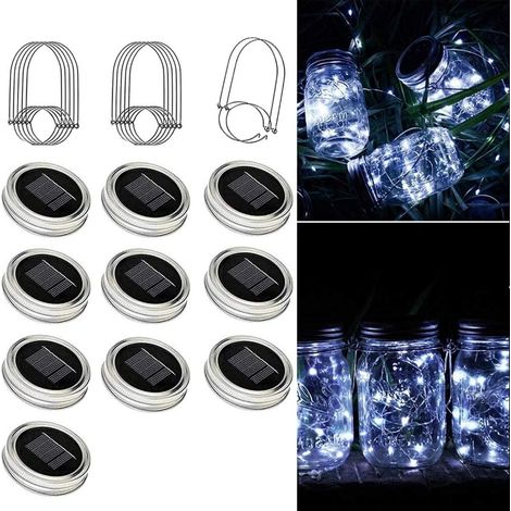 Guirlandes solaires LED Mason lot de 10, crochets, jardin/fée