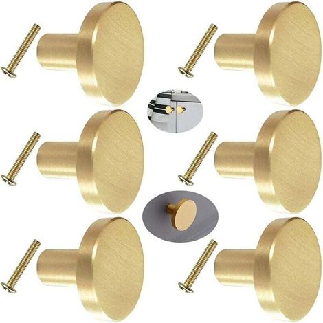Maniglia rotonda in ottone massiccio per porte, 6 pezzi, maniglia per mobili, pomello rotondo in ottone per ante di armadi con viti per porte - Crezuo