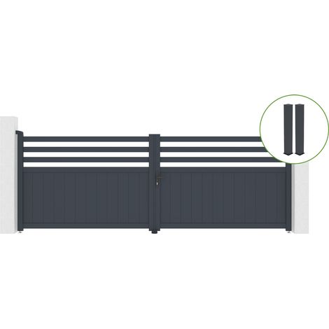 Puerta abatible 4m NEVIS H.140cm aluminio gris + 2 postes 20x20cm H.166cm (1/5)