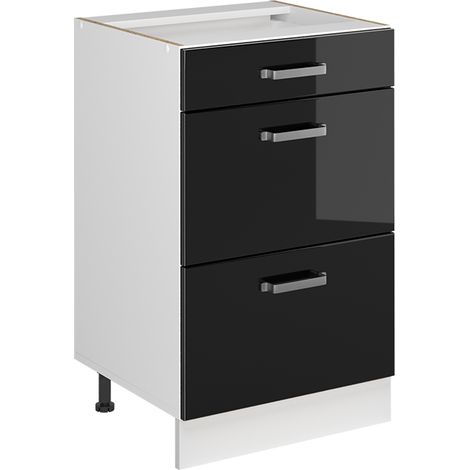 Mobiletto base per cucina R-Line, Nero lucido/Bianco, 50 cm senza piano di lavoro, Vicco (1/5)