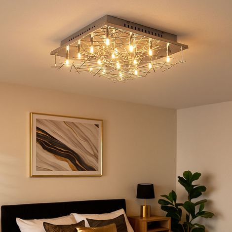 Deckenleuchte Wohnzimmerlampe Deckenlampe Stäbe Designlampe chrom, Metall, Fassungen 16x G4, LxB 37x37