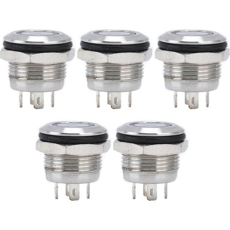 Lot de 5 interrupteurs à bouton plat en acier inoxydable avec LED à réarmement automatique, accessoires d'alimentation 12 mm, 12-24 V CC, vert (1/5)
